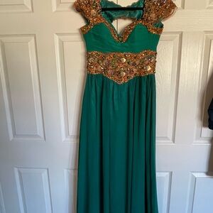 Custom handmade Green Bronze Cap Sleeve Gown